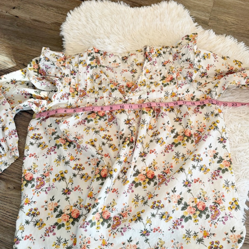 Entro Floral Ruffle Blouse Cream Prairie Top Large Cottagecore Romantic Soft - Picture 4 of 7